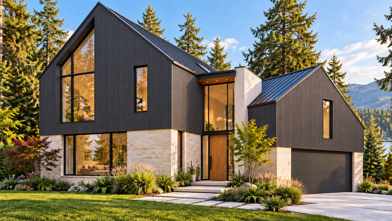Graphite fluted siding architectural visualization