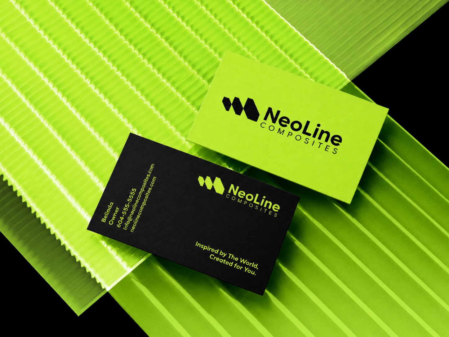 Lime and black NeoLine Composites business cards
