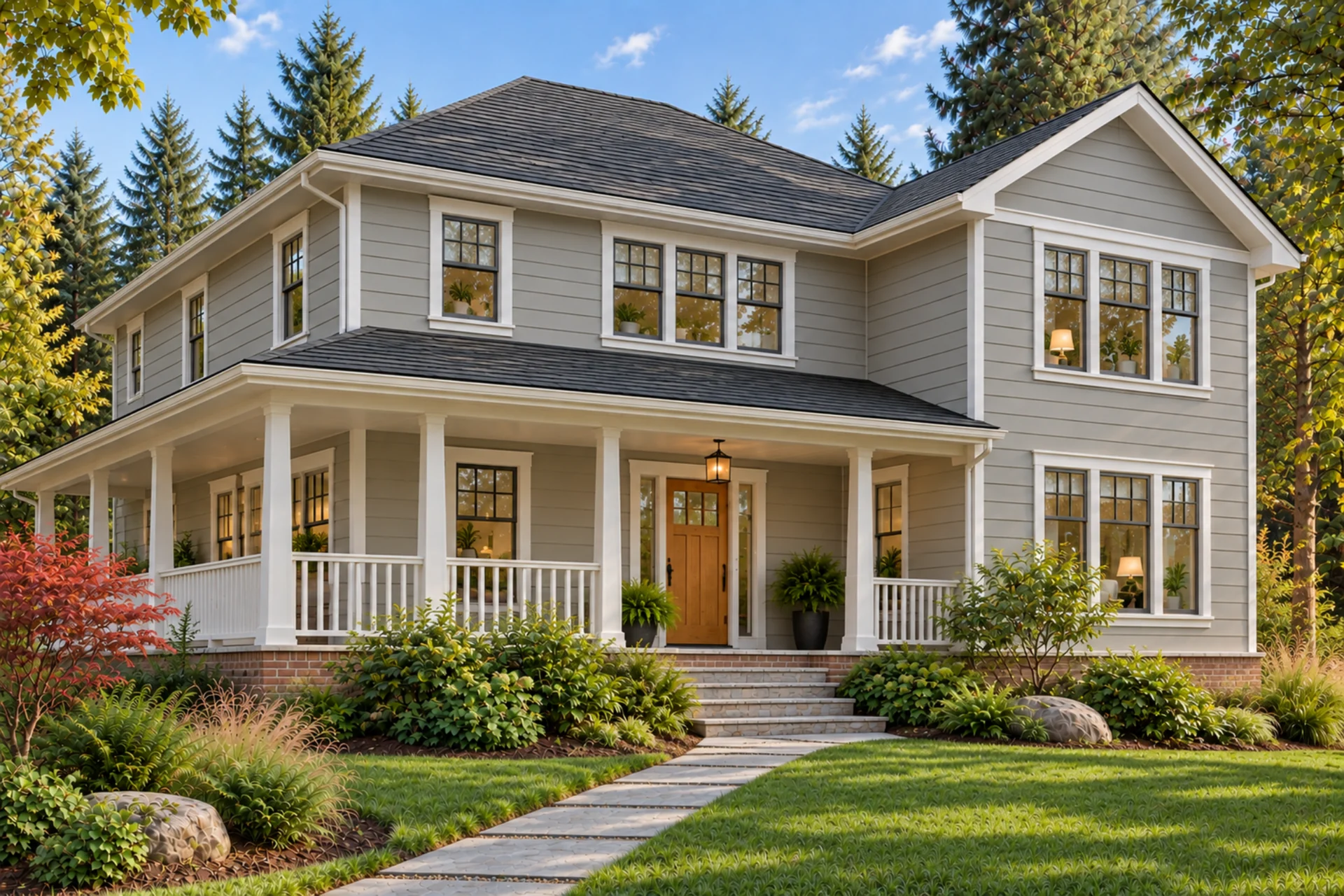 Misty Grey panel siding on a traditional home