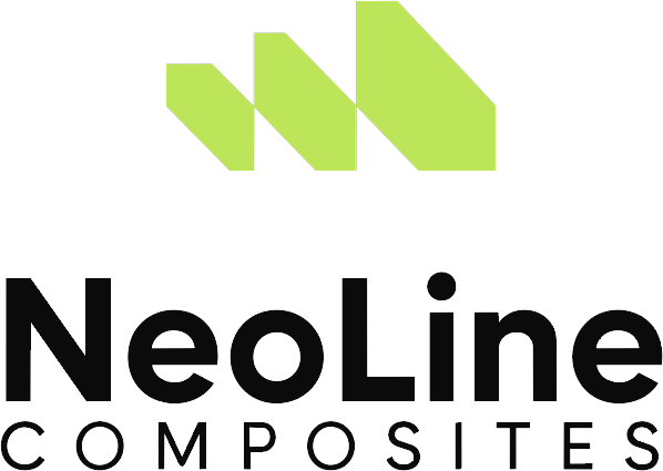NeoLine Composites vertical logo, black type with lime icon