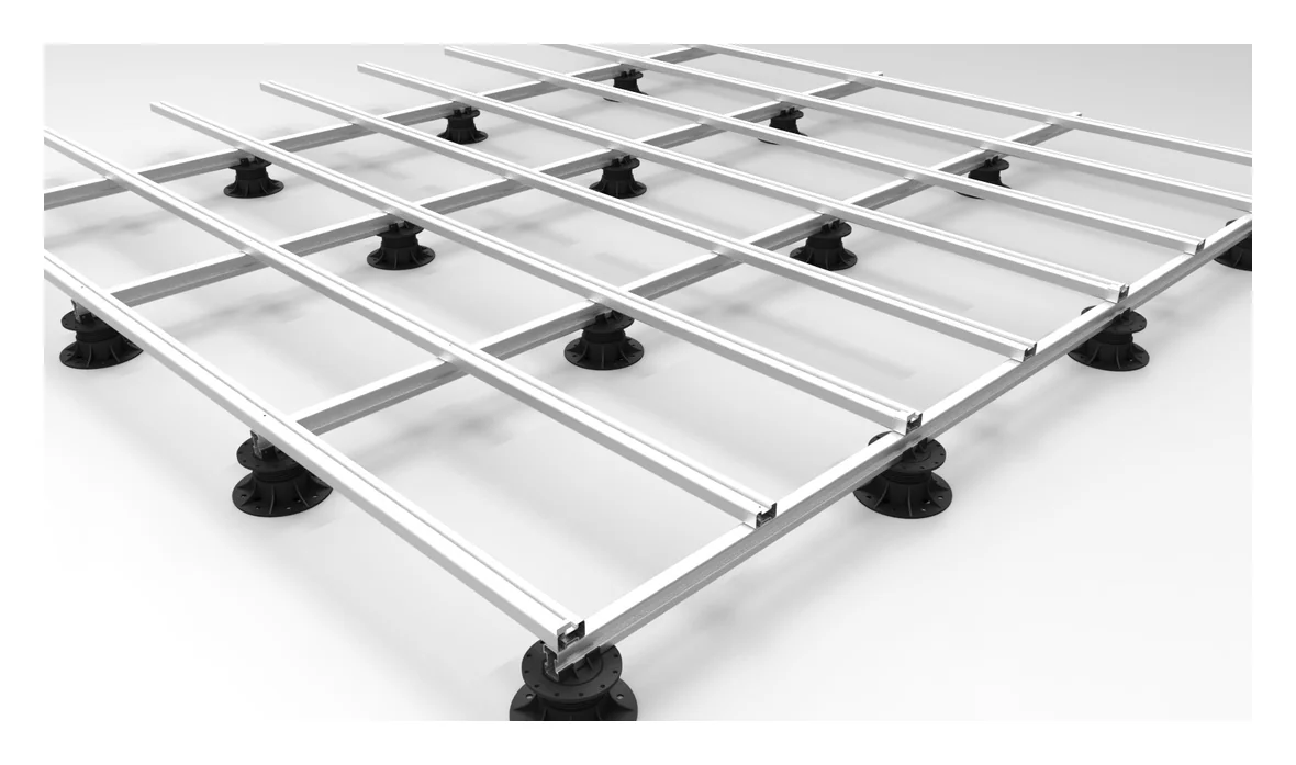 NeoLine adjustable pedestals supporting an aluminum joist framework