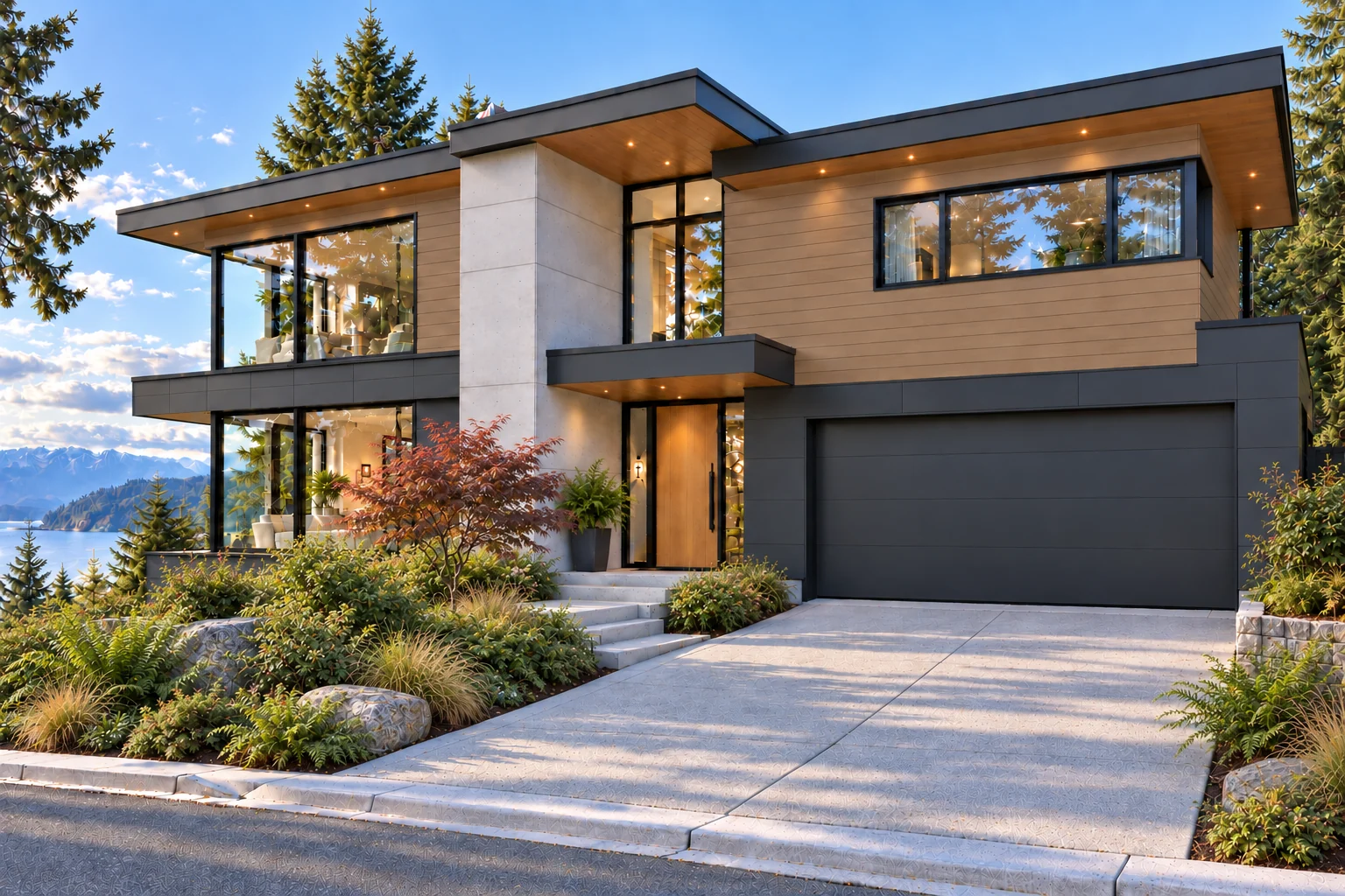 Honey Oak panel siding architectural visualization
