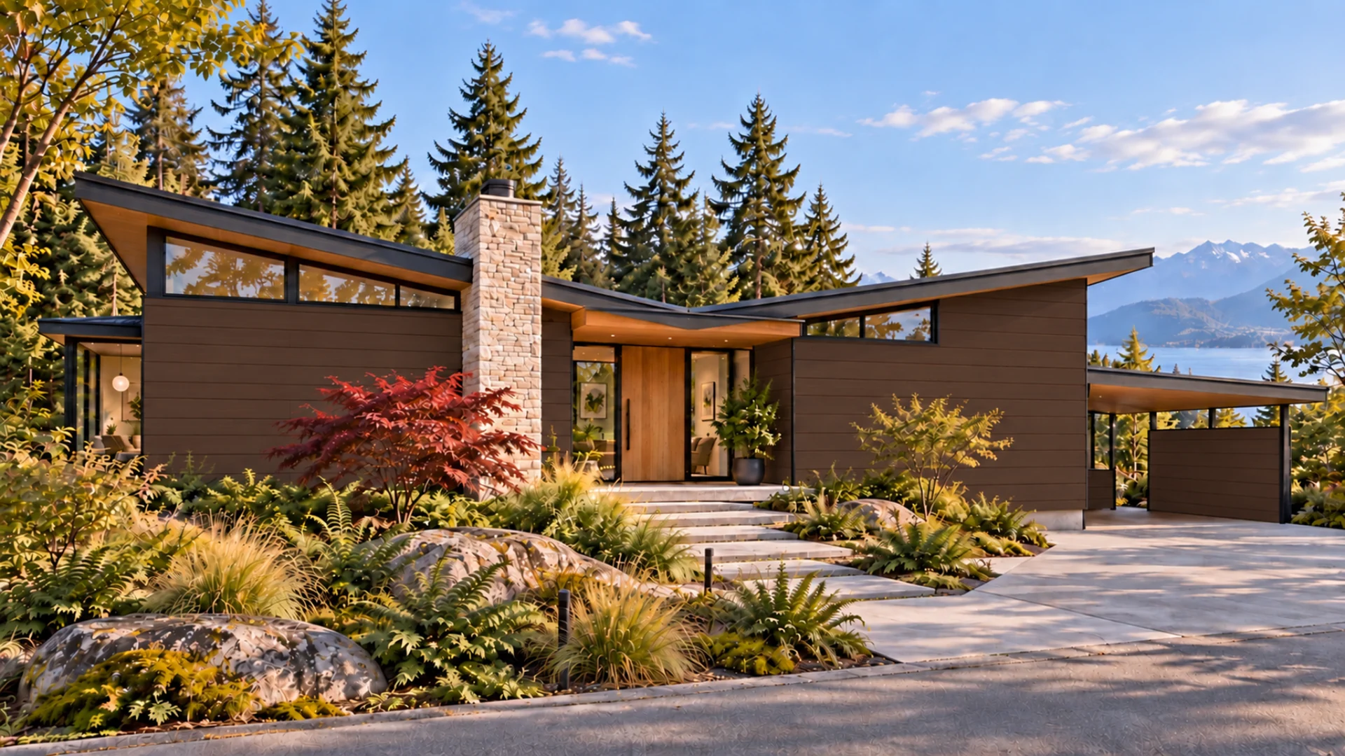 Dark Walnut panel siding architectural visualization