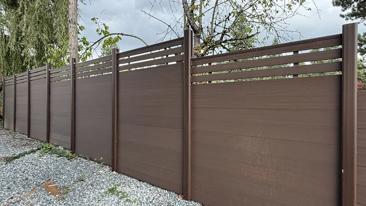 Dark Walnut Partial Trellis · Full Trellis fencing — Tynehead