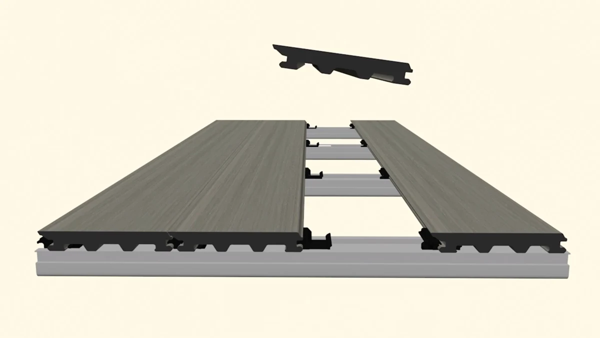 An individual middle board lifted while neighbouring ZeroGap boards remain in place