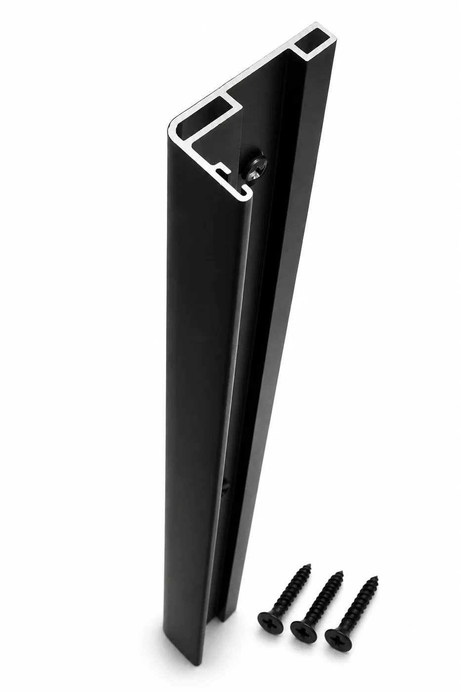 Long black gate stopper profile with fixing screws